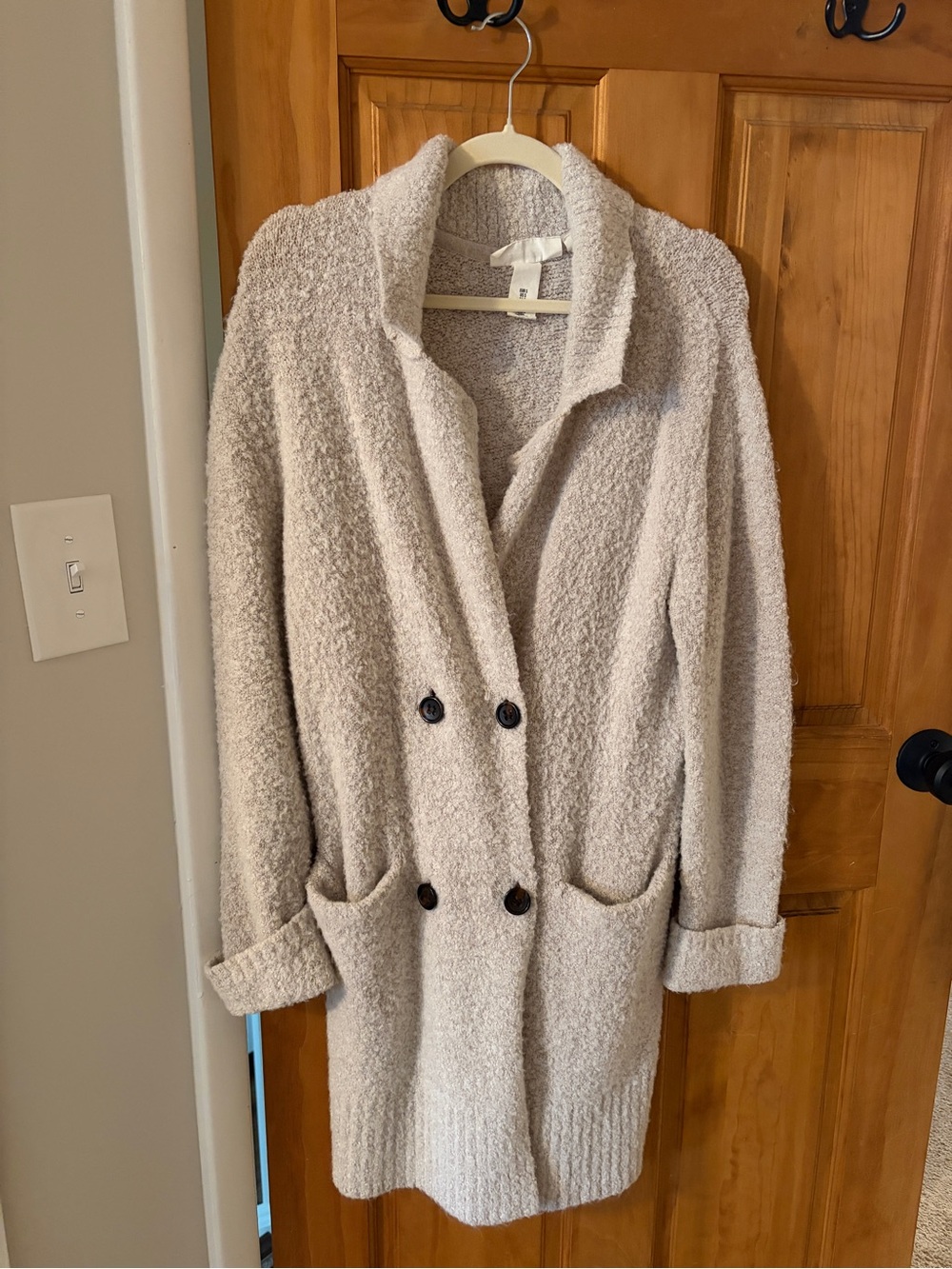 Cozy Double-Breasted Bouclé Coatigan in Light Beige